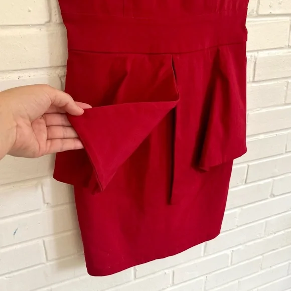 Monaco USA Fitted, Red Peplum Mini Dress w/ Zip-up & Tie Back, SZ L EUC - Picture 5 of 9